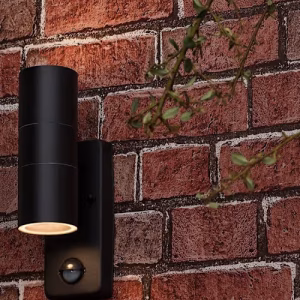IP44 Matte Black Up/Down Wall Light with PIR Motion Sensor