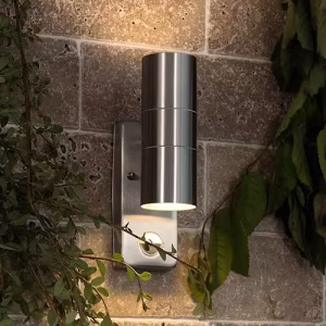 IP44 Brushed Chrome Up/Down Wall Light with PIR Motion Sensor