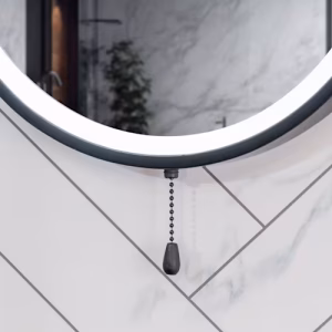 IP44 Matte Black Round LED Battery Operated Mirror with Pull Switch