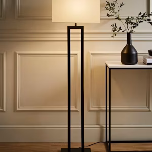 Gloria Double Stem Floor Lamp with Rectangular Shade- Black/Gold