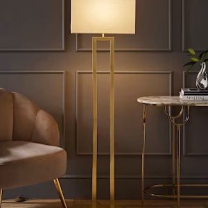 Gloria Double Stem Floor Lamp with Rectangular Shade- Black/Gold