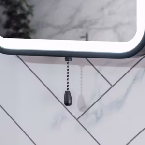 IP44 Matte Black Rectangle LED Battery Operated Mirror with Pull Switch