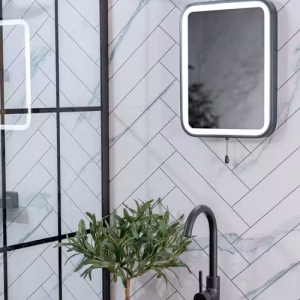 IP44 Matte Black Rectangle LED Battery Operated Mirror with Pull Switch