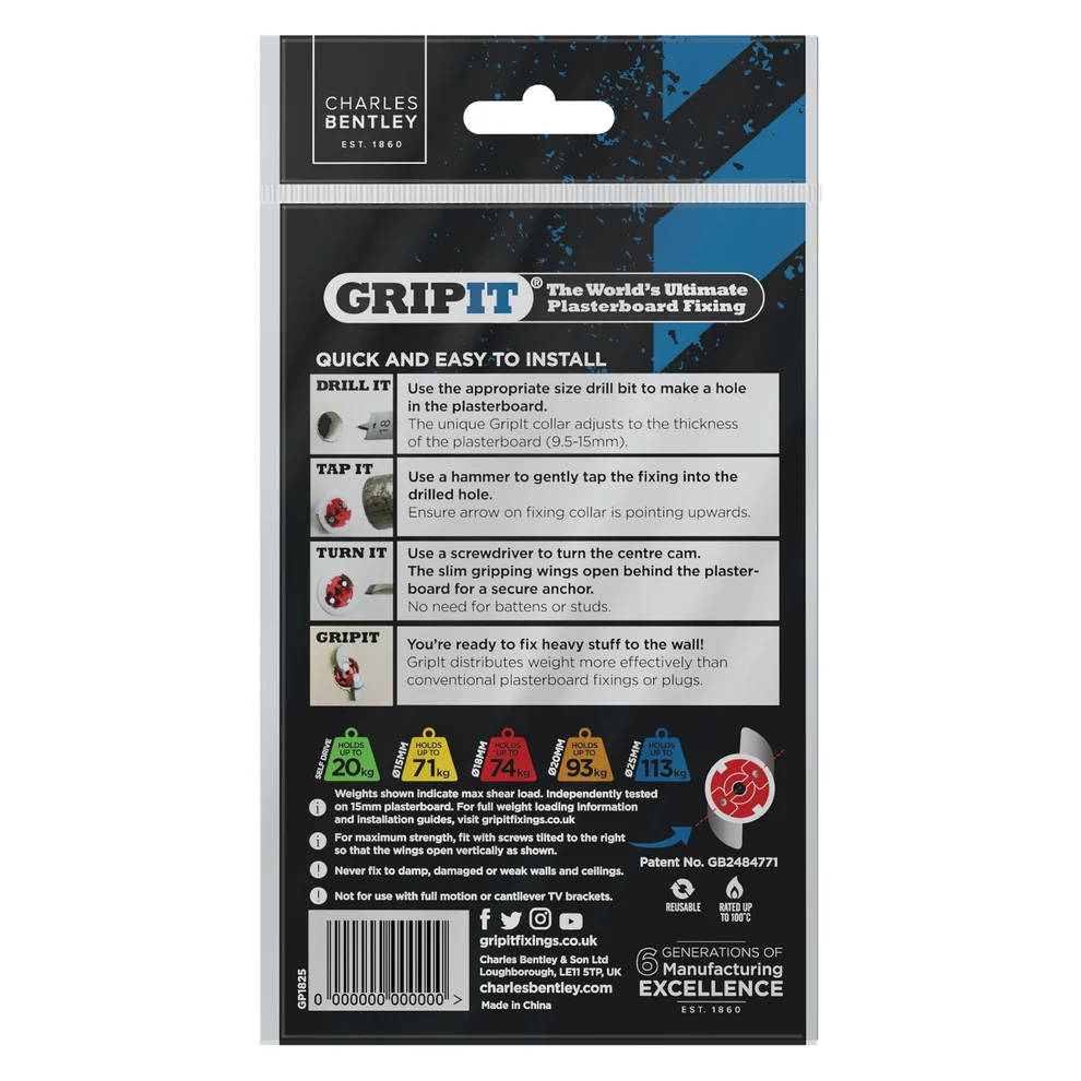 GRIPIT Red 18mm Plasterboard Fixing- 25 Pack